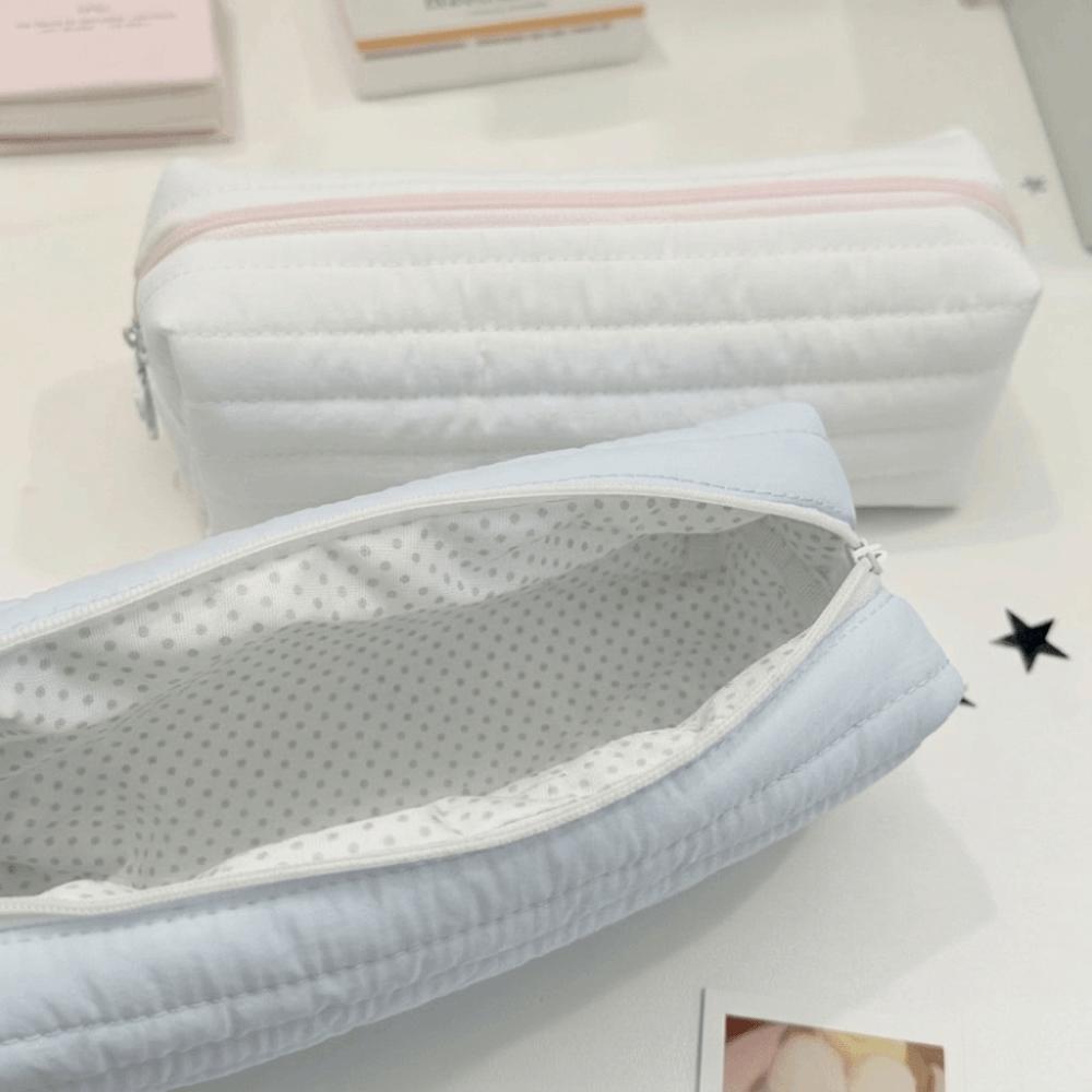 Portable Cream Color Pencil Case Multi-functional School Storage Bag  Office Use