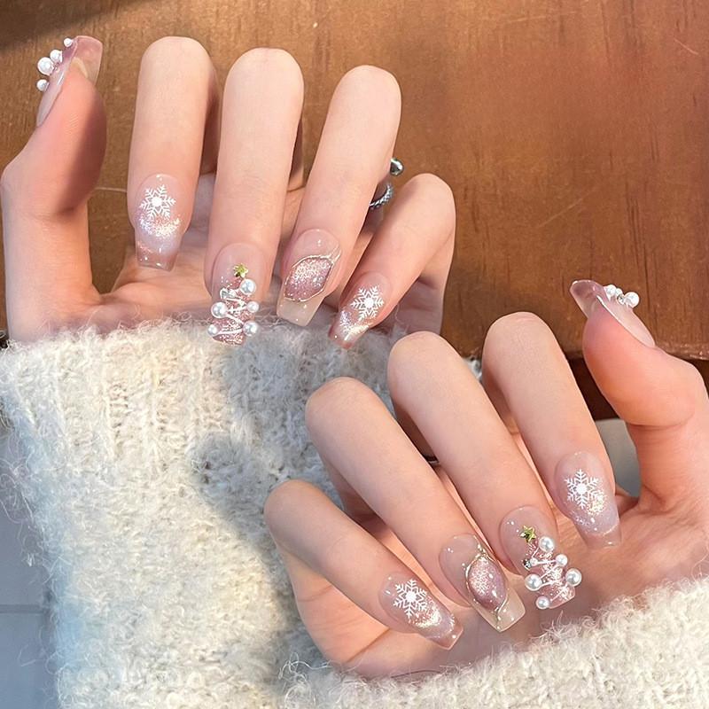 

Ногти Ручная работа Снежинка Рождественский Флэш Короткий Рождественская Елка Арт Дисплей Белый XS