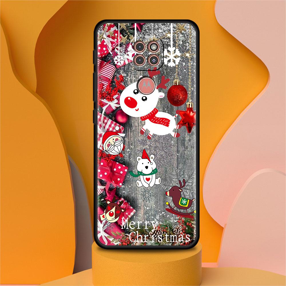

Черный роскошный чехол для Motorola G30 G60 G50 G22 G200 G9 G8 Play Power One Fusion Plus Edge 20 Fundas Cover Christmas Red Nose Elk Moto G9 Play