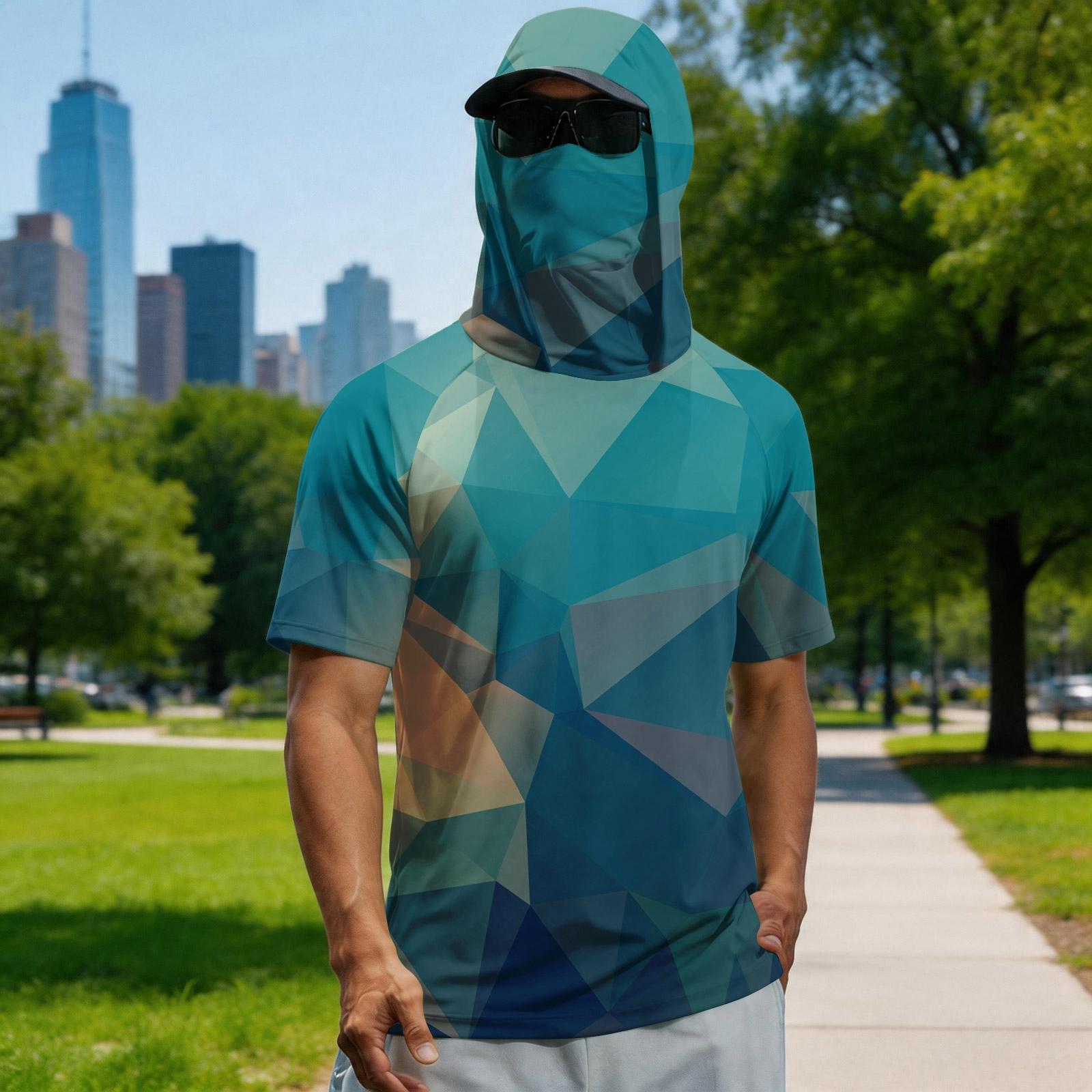 

Men s summer camouflage gradient drying short-sleeved T-shirt, sun clothing, fishing, fitness, sports, hooded short-sleeved shirt XL
