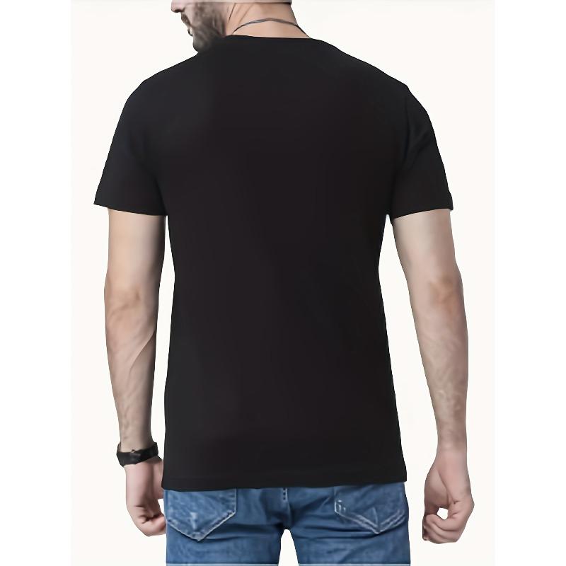 European sizes Men's T-Shirt - Black Casual Short Sleeve Tee with Red and White Print, Comfortable Crew Neck, Suitable for Summer Sports