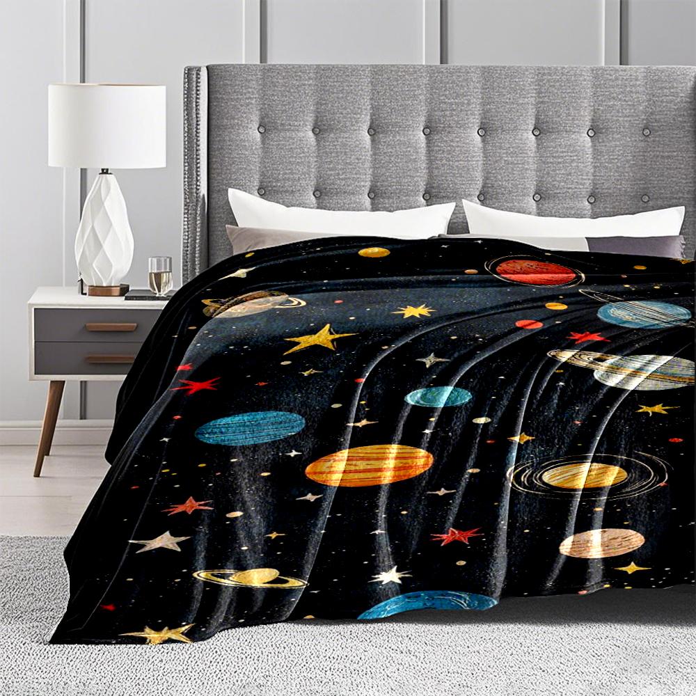 Cosmic Planetary Pattern Flannel blanket for bedroom, living room, sofa, and nap