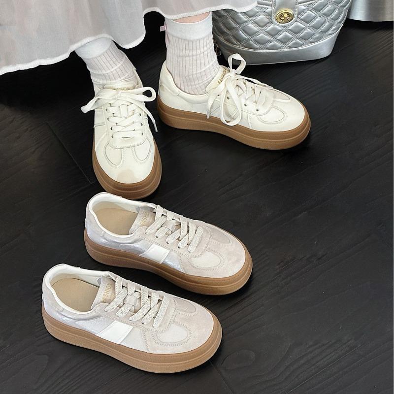 Leather platform white shoes women's spring new versatile lace-up heightening sports shoes board shoes casual shoes