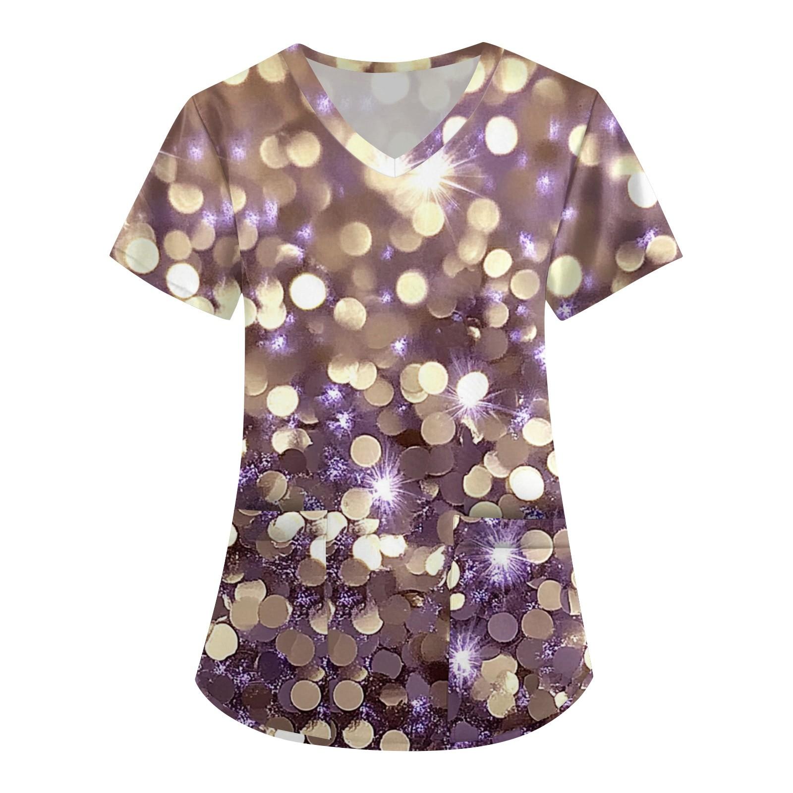 

Короткий рукав для женщин мода V-образный вырез ретро принт талия завернутый топ футболка M