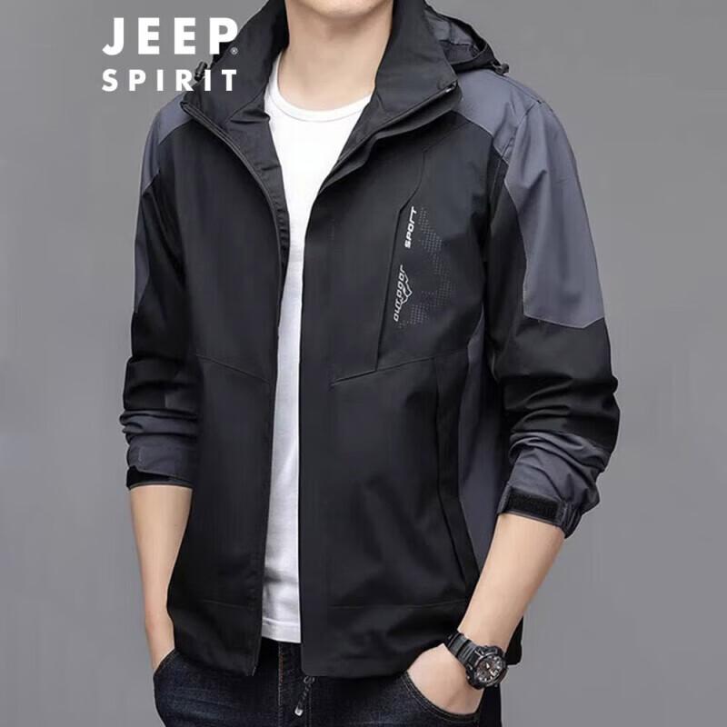 JEEP SPIRIT Men's Hooded Colorblock Casual Jacket