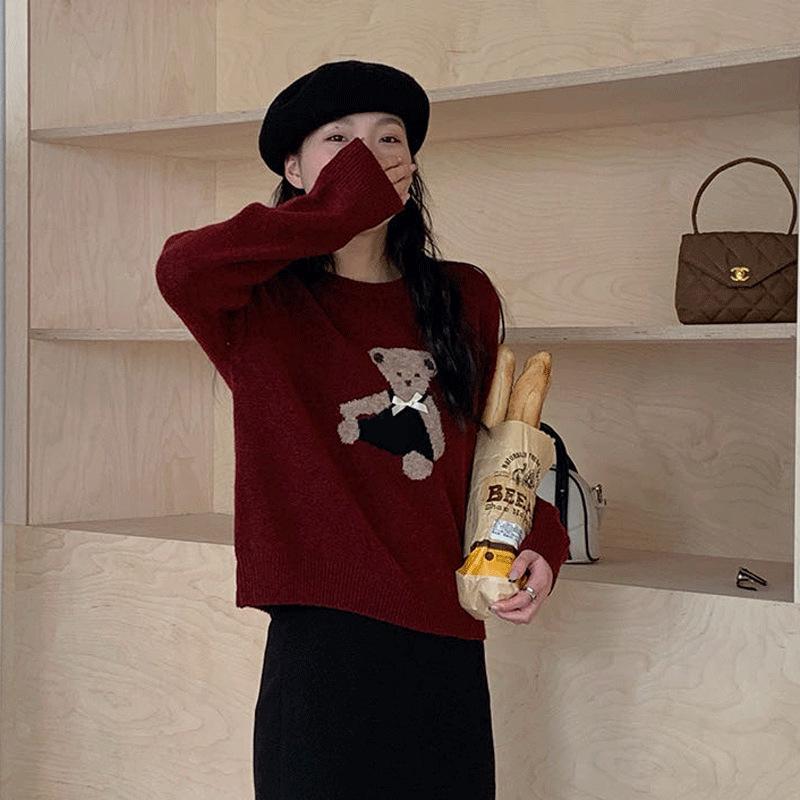 

2024 Милый плюшевый мишка с круглым вырезом свитер One Size