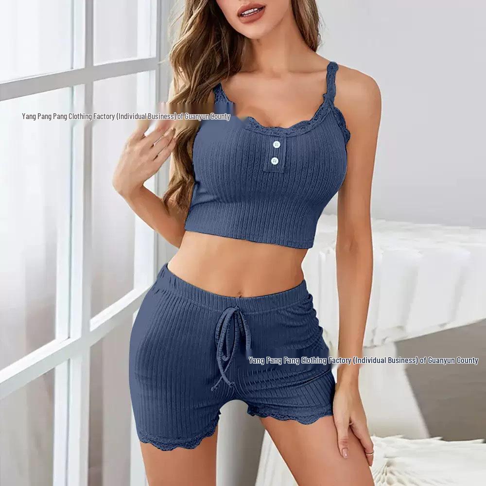 Women's Lace Trim Camisole and Shorts Set - Casual, Sexy, European and American Homewear for Teens and Ladies
