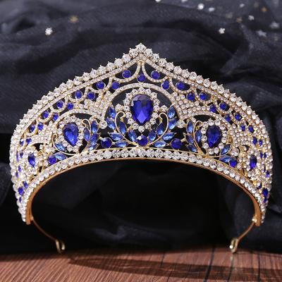 Modré křišťálové svatební šaty Tiara Crown Luxusní elegantní drahokamy Tiara Svatební čelenka Doplňky do vlasů Sady šperků