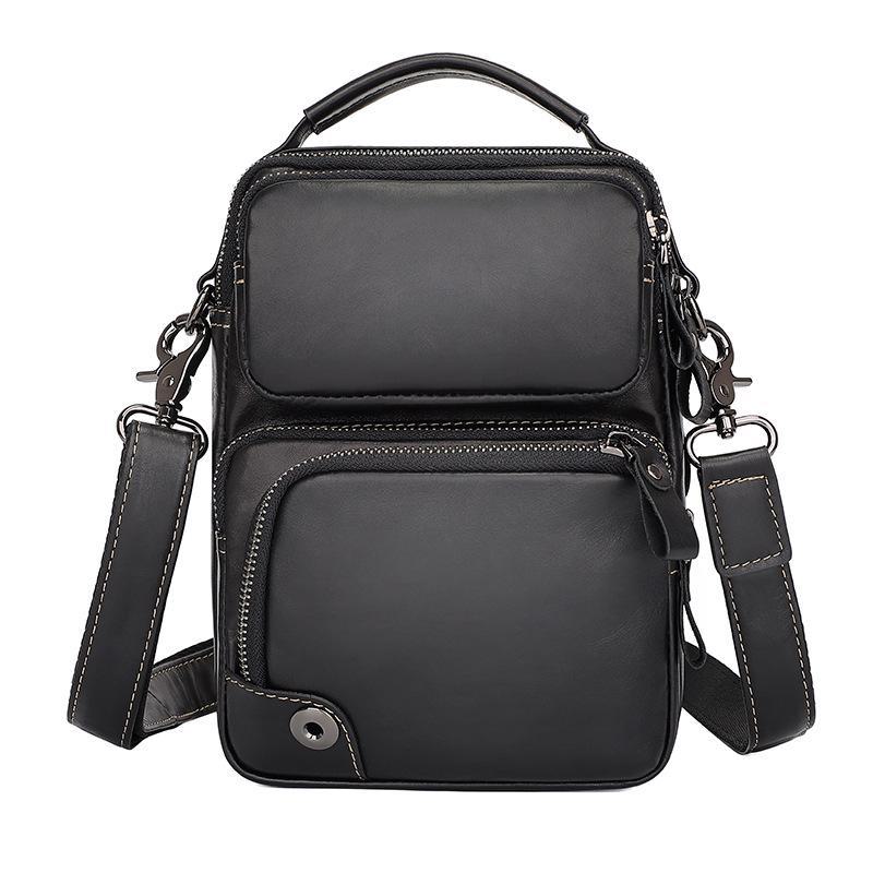 Jiamida Men's Genuine Leather Multi-Pocket Messenger Bag, Fits 7.9" iPad