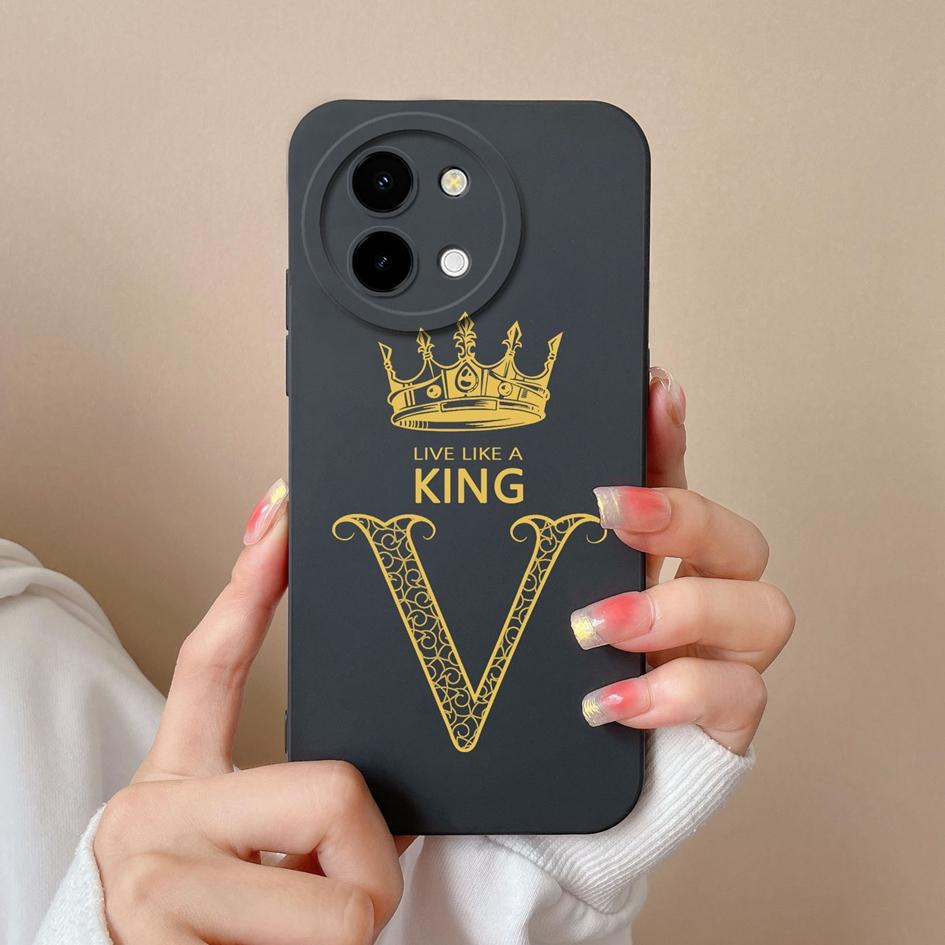 Case Cover For Vivo Y03 T3x Y28 Y38 Y200i T3 X Y 200i Pretty Queen Crown Letters Lens Protection Matte Soft Liquid Silicone Luxury Housing Phone Shell