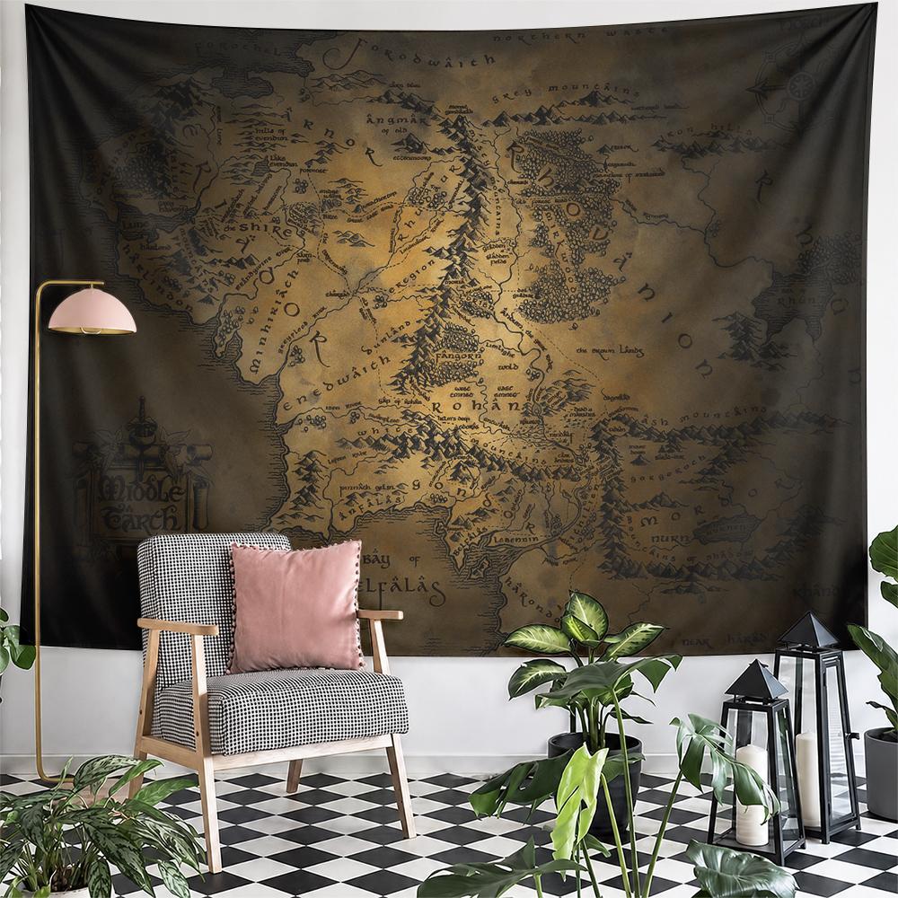 Middle Earth Map Antique Design Vintage Style Patterned Tapestry for Bedroom and Living Room Home Decor Sofas