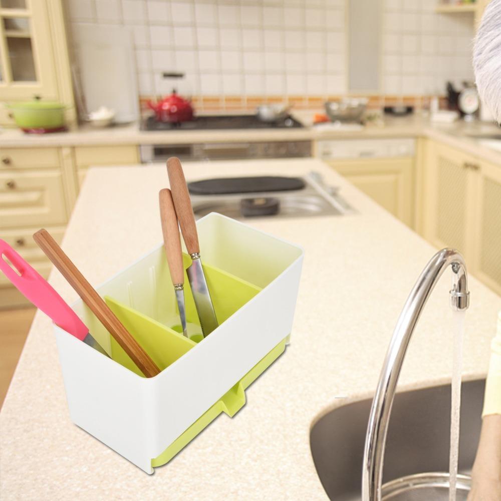 2 Compartments Utensil Holder Organizer Draining Design Draining Rack Basket Kitchen