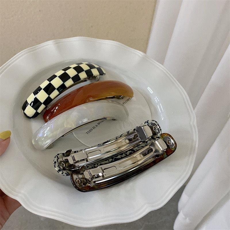 Korean Spring Summer Chic Hair Clip Spring Clip for Girl French Style Glossy Elliptical Arc Retro Trendy Large Hairpin Headwear