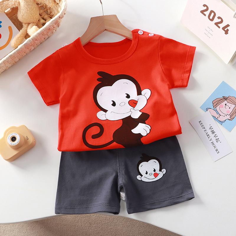 Kids Cotton Cartoon T-Shirt and Shorts Set Baby Boy Girl  Casual Outfit Children Clothes Set