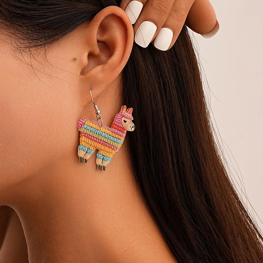 Eco-Friendly Acrylic Earrings, Cartoon Cute Colorful Alpaca Earrings, Earrings.