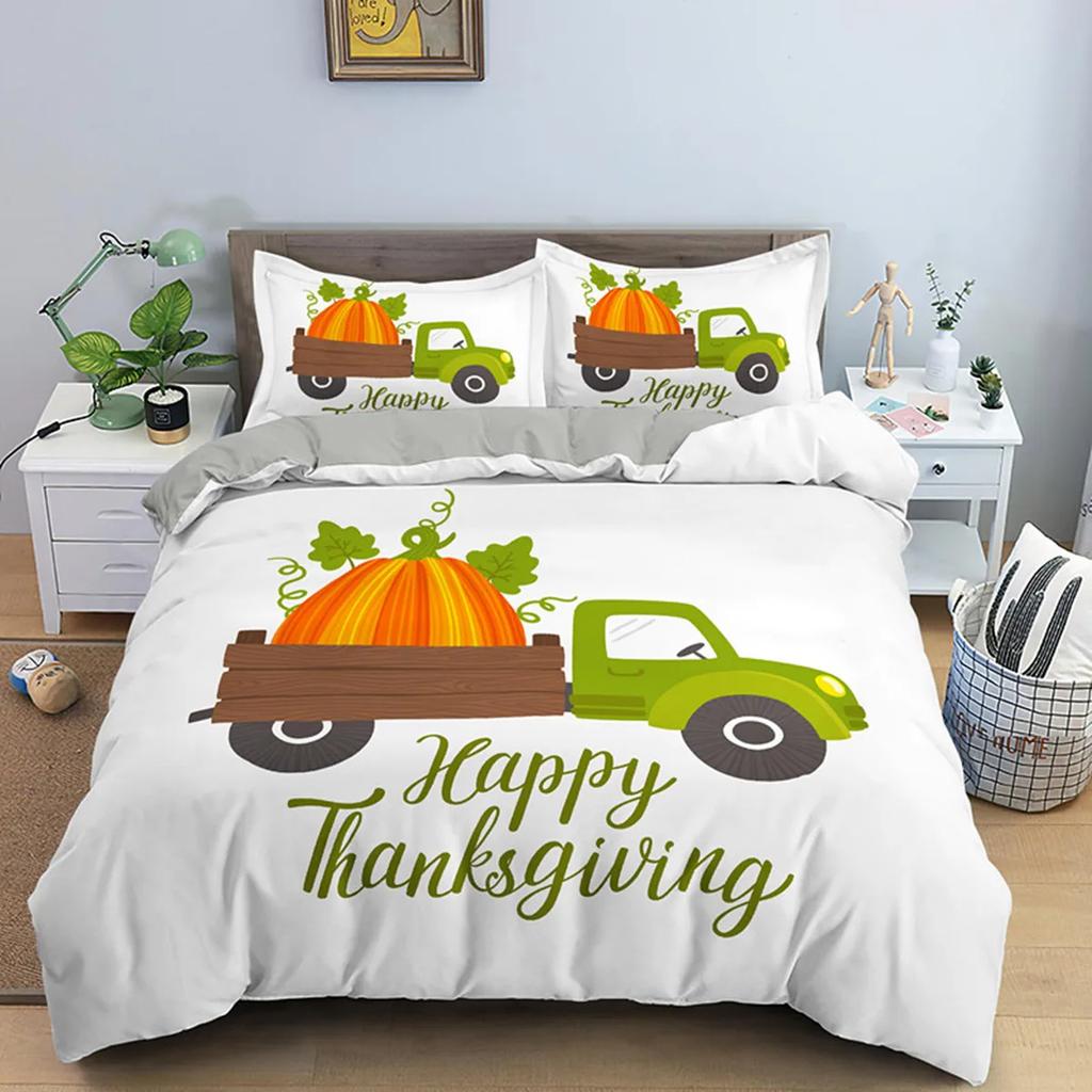 Autumn Pumpkin Truck Soft Duvet Cover Hapy Fal Thanksgiving Beding Set for Children Festival Gifts Comfortable Quilt Cover Bedrom Decoration