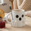 Creative Gift for Halloween Ice Cream Mug with Spoon Holder, 3D Printed Cute Ghost Mug, Eco Friendly PLA Cup Drinking Pen Holder Decor, Christmas