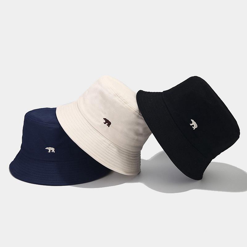 New climbing bear embroidered fisherman hat simple literary small fresh basin hat student couple sun hat