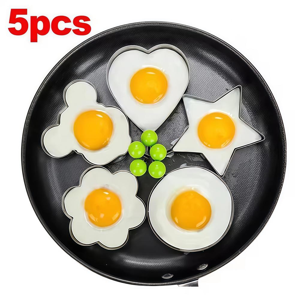 4/5 Pezzi Stampo per Frittata in Acciaio Inossidabile Antiaderente Stampo per Pancake e Frittata Set con Manico Stampo ad Anello per Uova per Cucinare