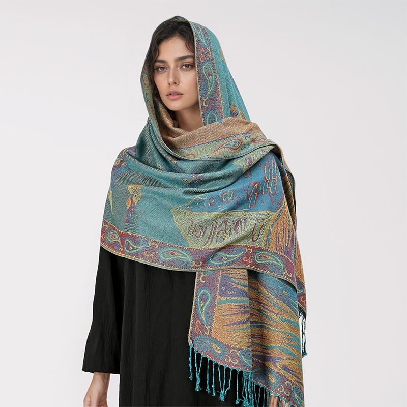 Paisley Pashmina Shawl Scarf Women Jacquard Cashew Printed Scarves Flowers Borders Female Tassel Blanket Wraps Ethnic Shawls