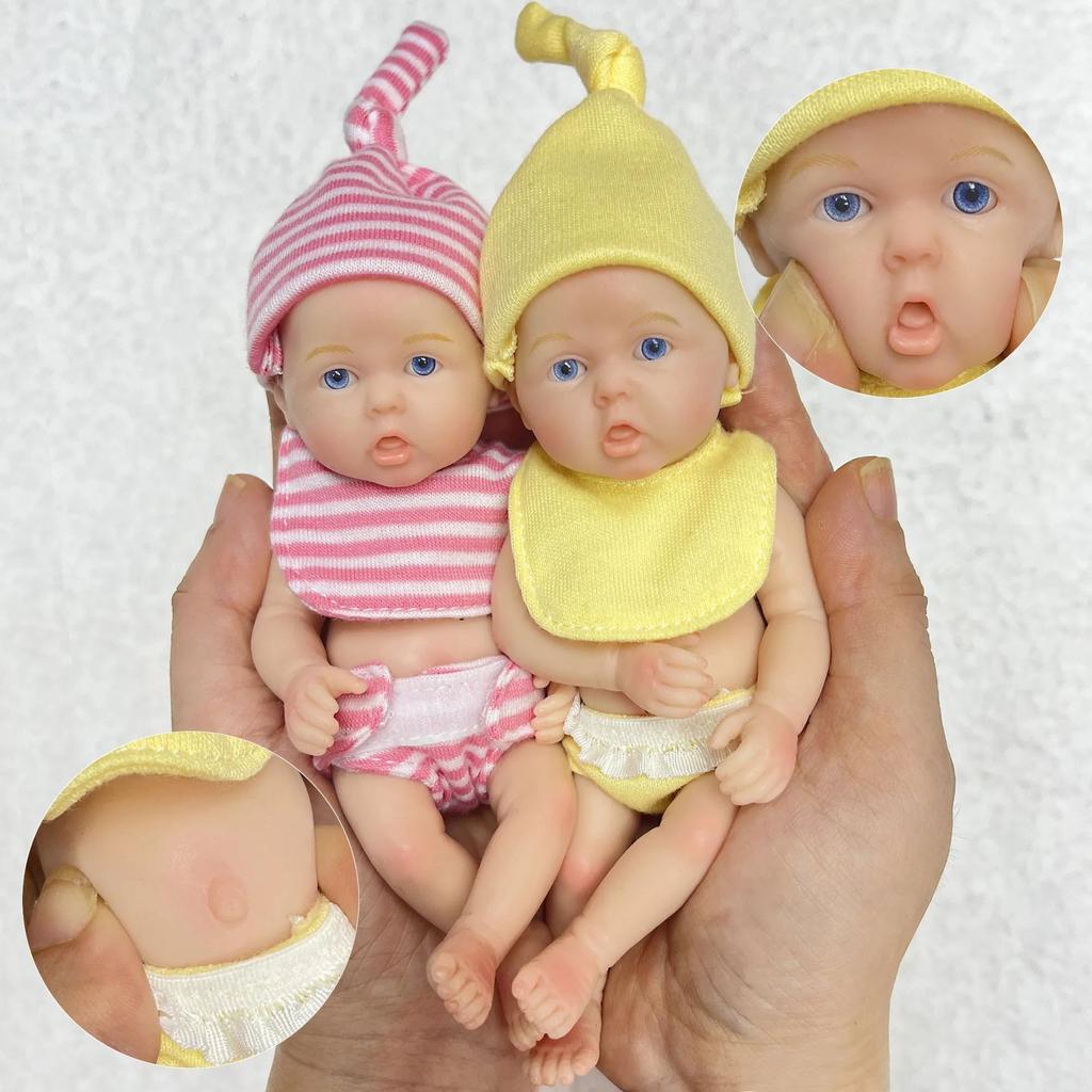 ChildDream 15 Cm Solid Silicone Full Body Mini Reborn Doll Twins Elastic Stretchable Palm Simulation Doll Little Cute Baby Dolls for Kids Playmate Toy