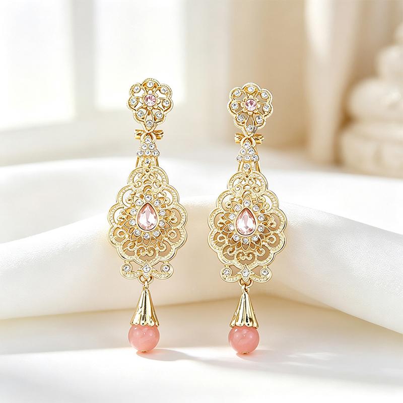 1Pair Arab Earrings Elegant Moroccan Style For Women Gold Plated Multicolor Rhinestones Drop Wedding Jewelry Valentines Gift