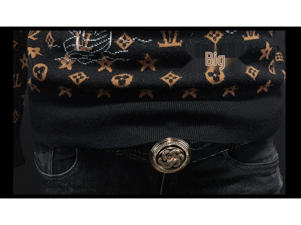 Męski zimowy europejski sweter z żakardowej wełny 2024 - Modny dzianinowy z okrągłym dekoltem, codzienna odzież