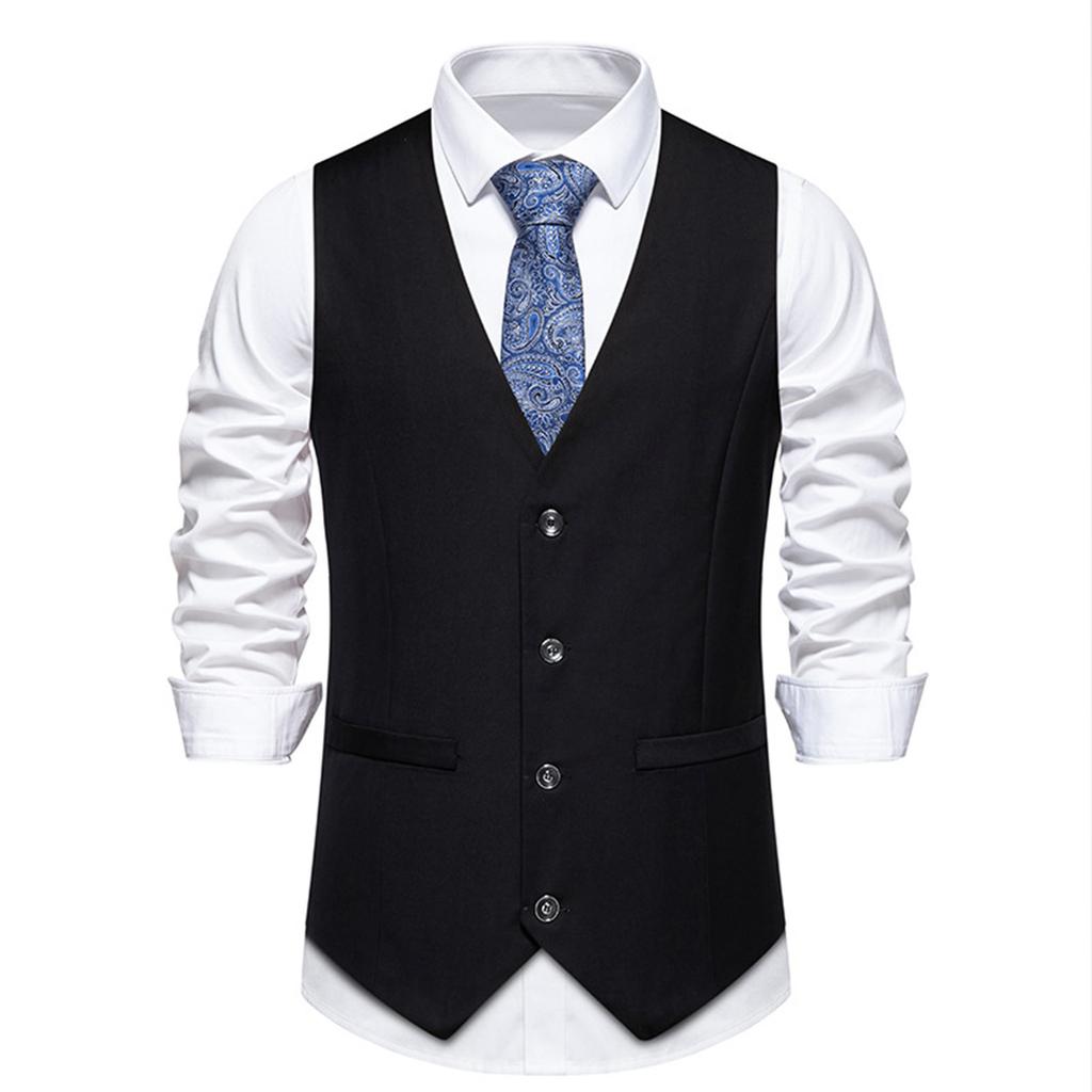 Men'S Retro Lapel Single Breasted Suit Vest Herringbone Ni V-Neck Vest