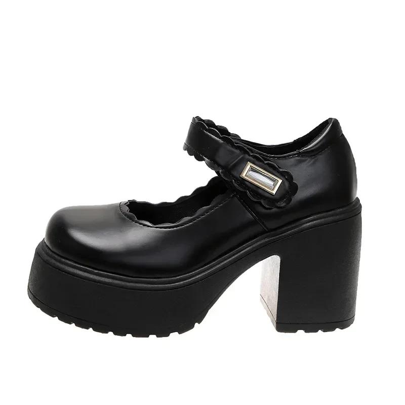 

Туфли в стиле Лолита женские японские туфли Мэри Джейн с круглым носком женские винтажные туфли для девушек и студентов JK Uniform туфли на высоком каблуке и платформе 35 матовый черный