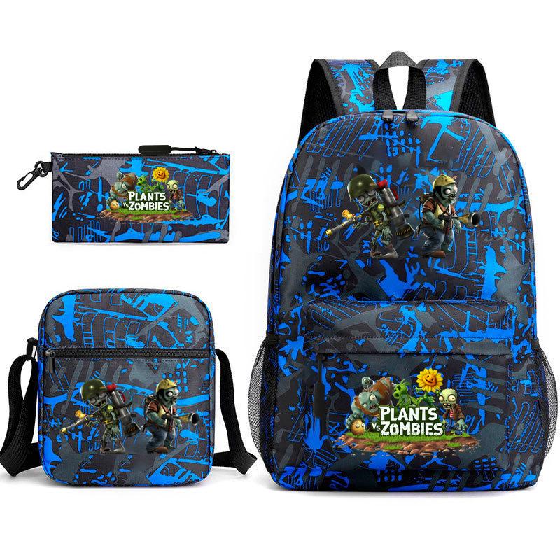 Large Capacity Schoolbag with Shoulder Strap; Student Three-piece Pencil Case Set