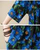 Blue Floral Cotton Linen Plus Size A-Line Dress - Summer 2023, Short Sleeve, Loose Fit