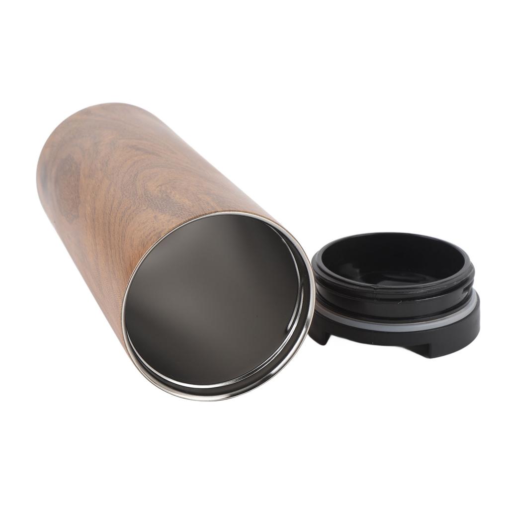 Insulated Travel Mug with Lid 500ml Stainless Steel Wood Pattern Portable Multifunctional for Office