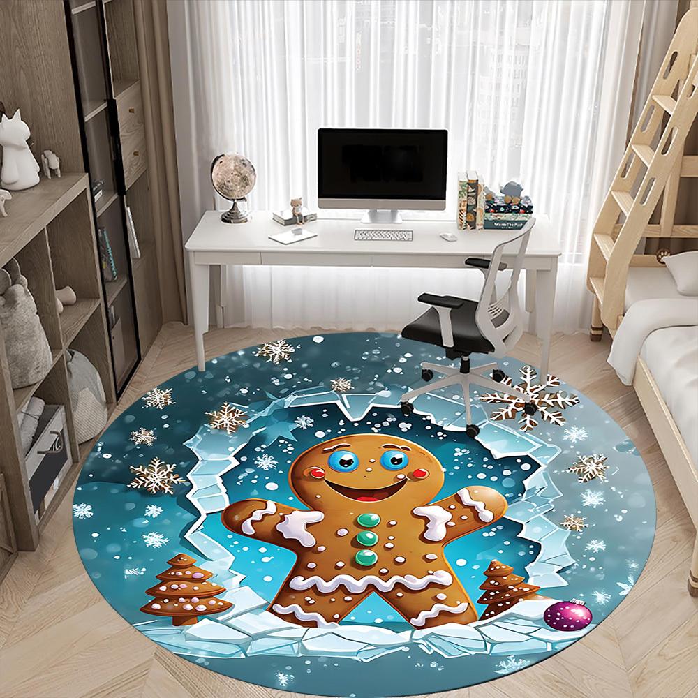 1PC Gingerbread Man Chair Carpet for Office, Indoor Non-Slip Washable Carpet, Soft Comfortable Mat For Office Room yy250930075