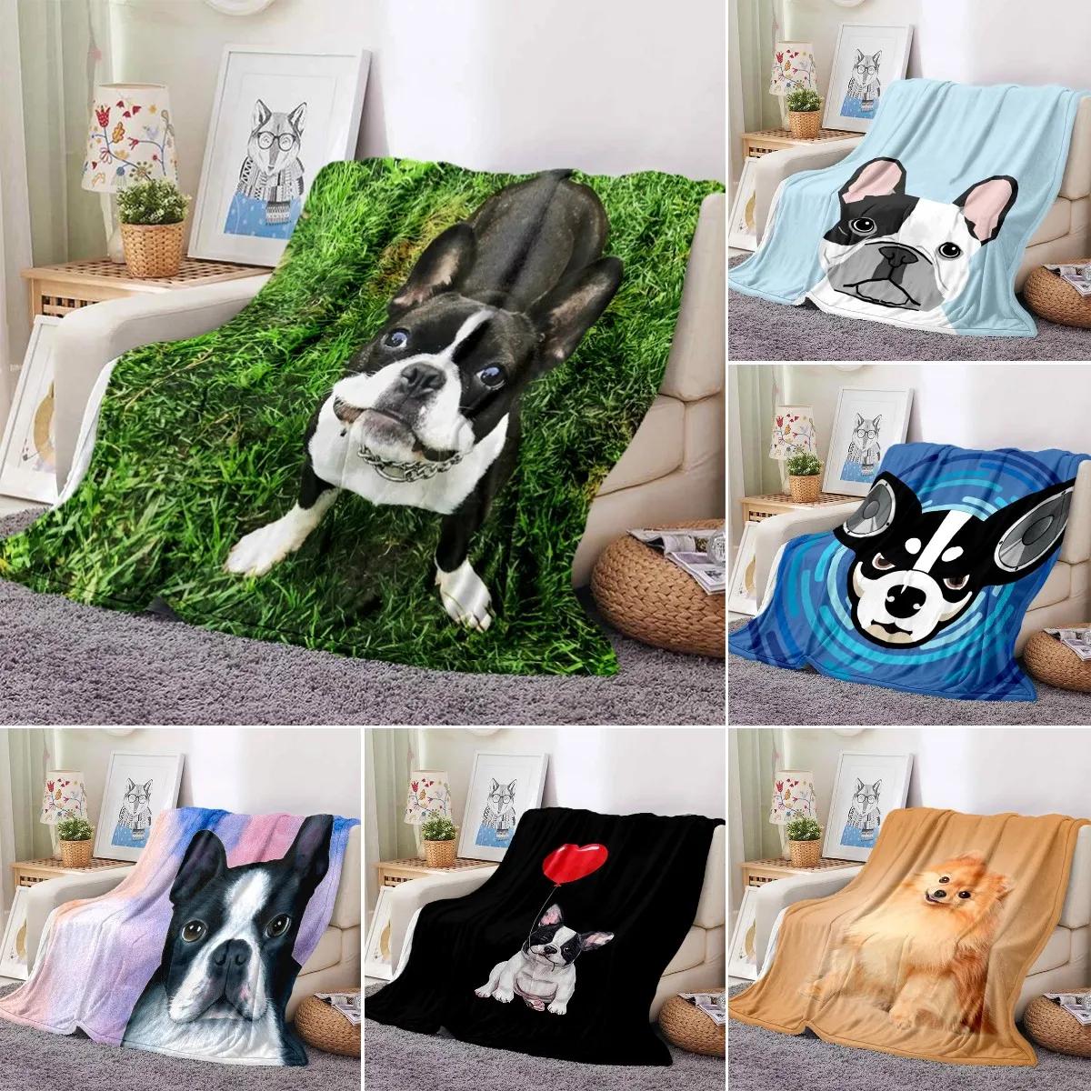 Textilien Unisex Coral Boston Terrier Dog Pug Cartoon Blanket Super Soft Flannel Throw Blanket For Bedroom Couch Sofa Gift For Boy Girl King Queen Size