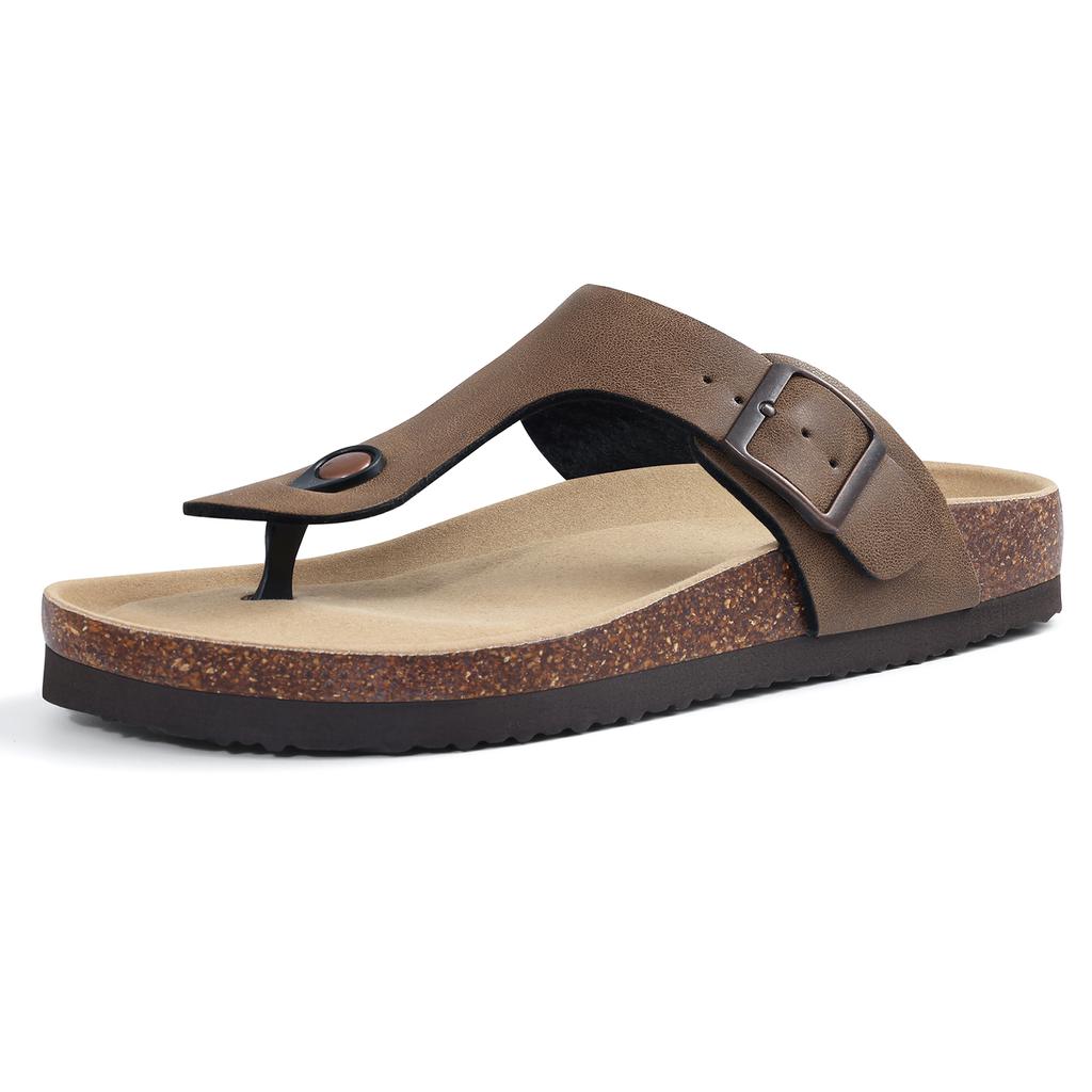 Gacimy Women Cork Sandals Fashion Summer Cork Footbed Flip Flops New Leather Flat Mules With Arch Support Outdoor Beach Slippers