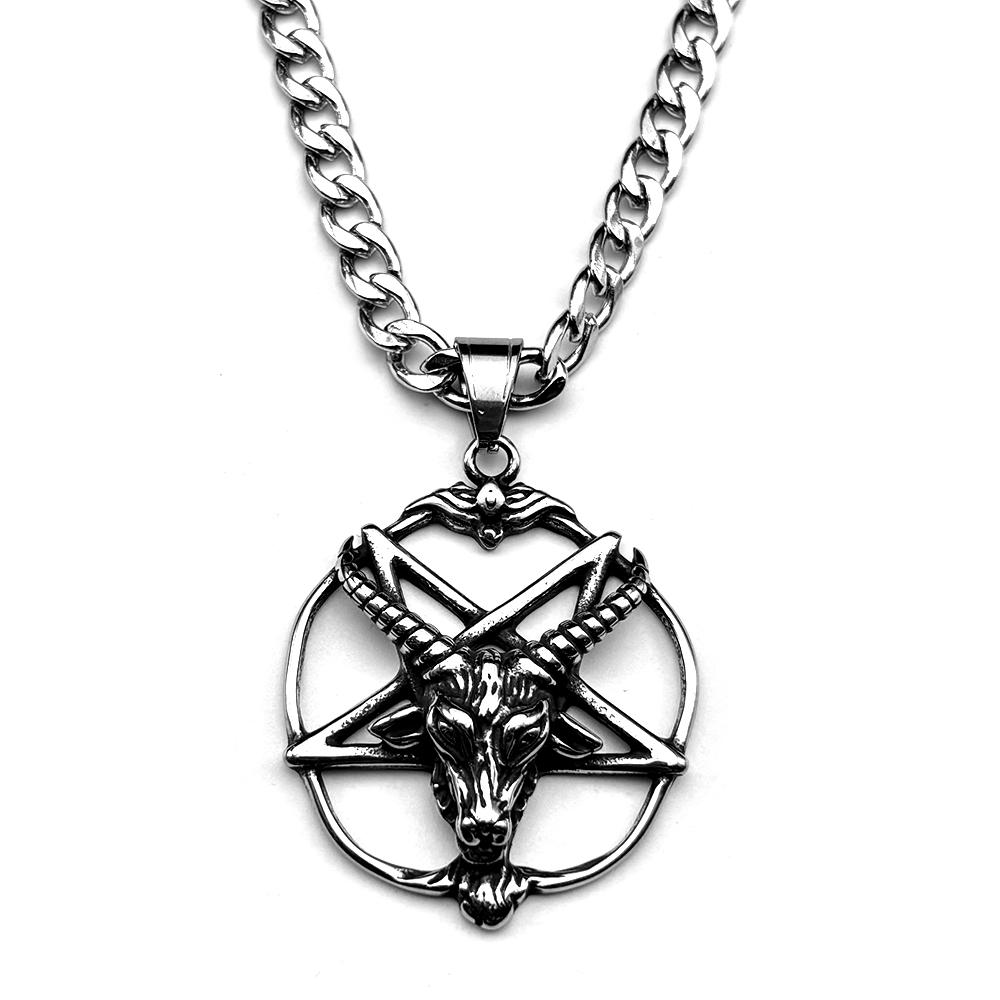 Gothic Skull Goat Pentagram 316L Stainless Steel Pendant Necklace for Women Men Silver Color Inverted Star Jewelry Amulet Gift