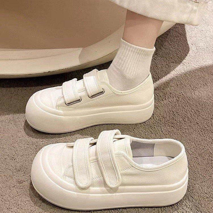 

Ugly cute big head Velcro platform spring new white canvas shoes casual shoes size 35 бежевый