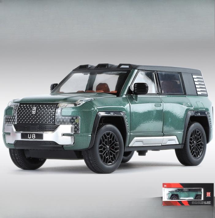 1:24 BYD LOOK UPAT U8 SUV Alloy Car Diecast Model Sound & Light Pull Back Children Toy Trendy Display Ornament Gift For Children
