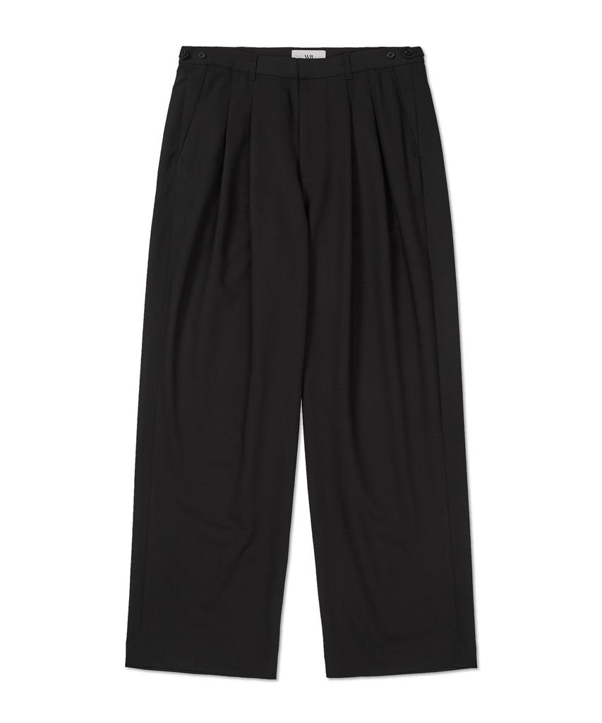 WEST GRAND BOULEVARD Libre Wide Two-Tuck Wool Blended Slacks Black