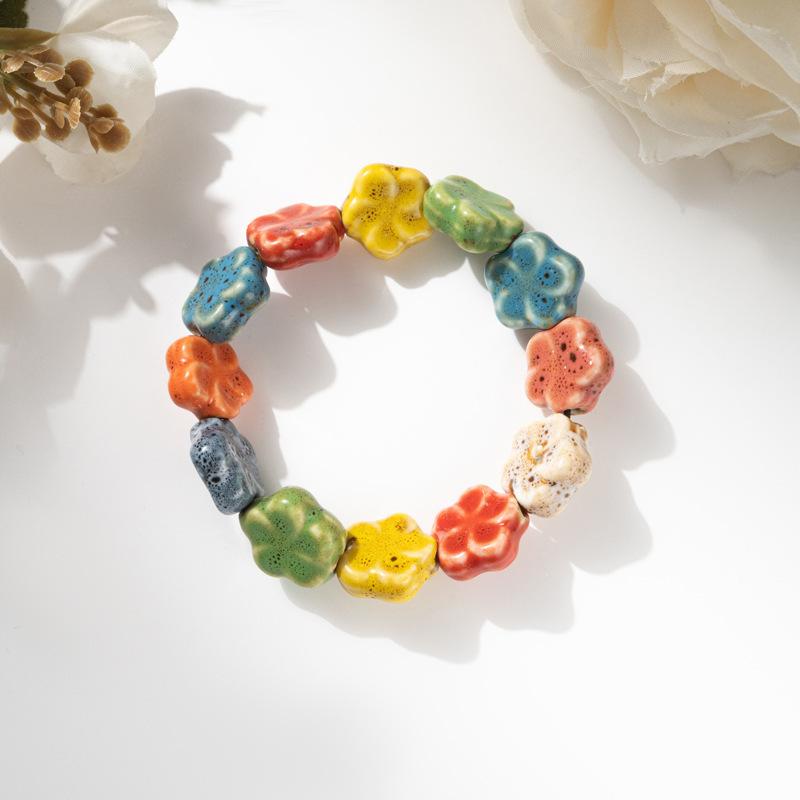 Retro Ceramic Bracelet - Chinese Style, for Both Men and Women, with Colorful Beads, Simple Design Hand Chain