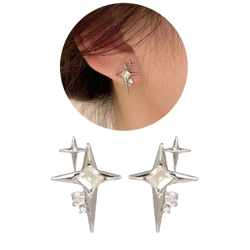 Metal Crossed Star Crystal Zircon Earrings for Women Girls Novel Geometric Four-Pointed Star Stud Earrings Party Jewelry