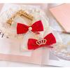 1pc New Year Girls Cute Red Gold Velvet Hairpins for Kids Children Sweet Hair Rope Hair Clip Barrettes Fashion Bow Accessories