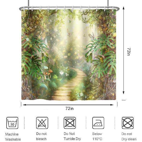 Enchanted Forest Shower Curtain Jungle Green Tree Shower Curta for Bathroom Spring Garden Fairy Tale Bath Curtain Decor Fabric Washable with 12 Hooks
