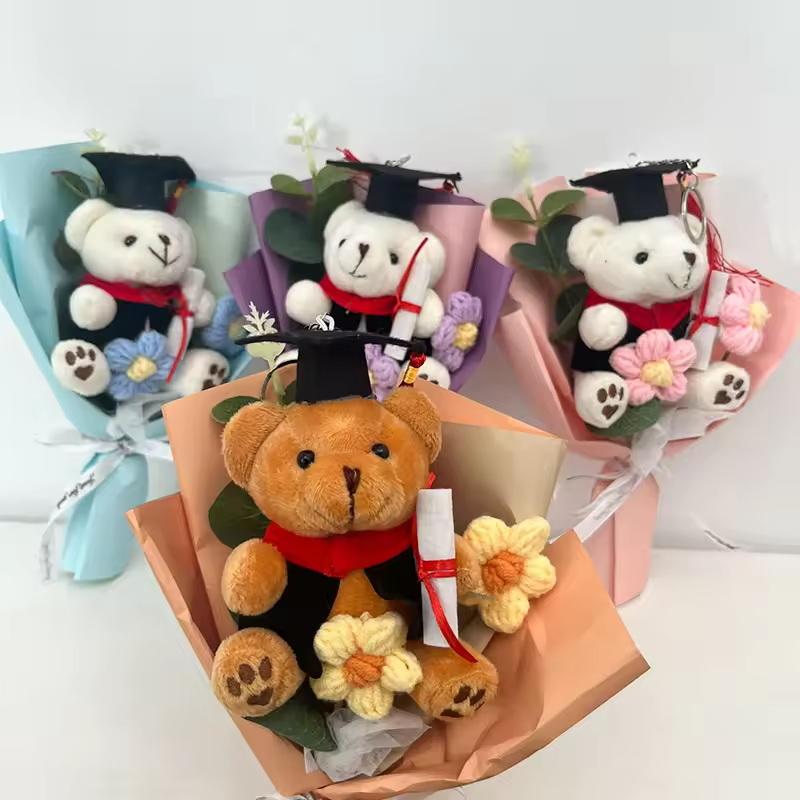 Mini Dr Bear Flower Bouquet Artificial Flowers Mother'S Day Gift Flowers Handmade Knitting Flower For Graduation Birthday Decor