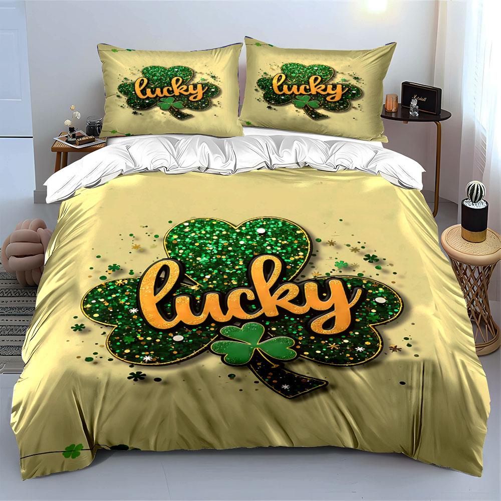 Lucky Clover Glitter Design Bedding Duvet Cover Set Duvet Cover Pillowcases (1 * Duvet Cover 2 * Pillowcases, Without Duvet Insert)