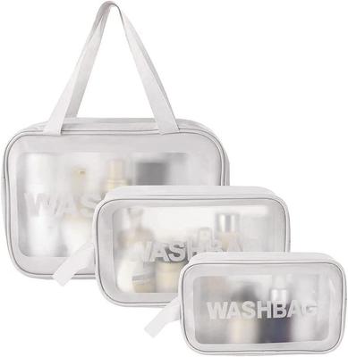 WiViVi Waterproof Travel Pouch Set PVC Suitable for and 3-Piece (White) - Semi-Transparent Material, Cosmetics, Makeup, Spa, Bathing.