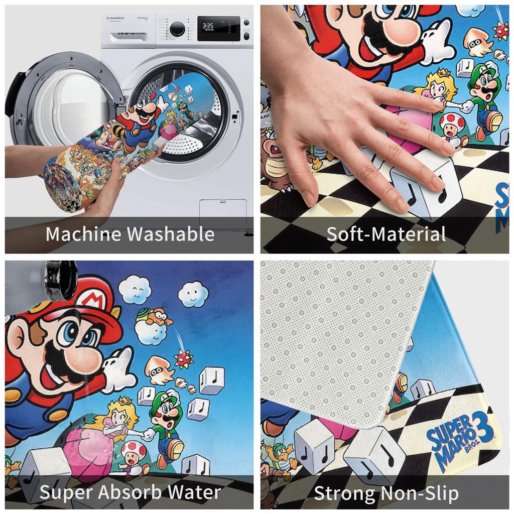 Cartoon Super Mushroom Game Marios Front Door Mat Anti-Slip Indoor Waterproof Doormat Kitchen Bedroom Entrance Rug Carpet