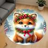 1pc Winter Fox Berries Round Chair Mat Area Rug - Non-Slip, Floor Mat for Office, Bedroom, and Indoor Decor -1002146