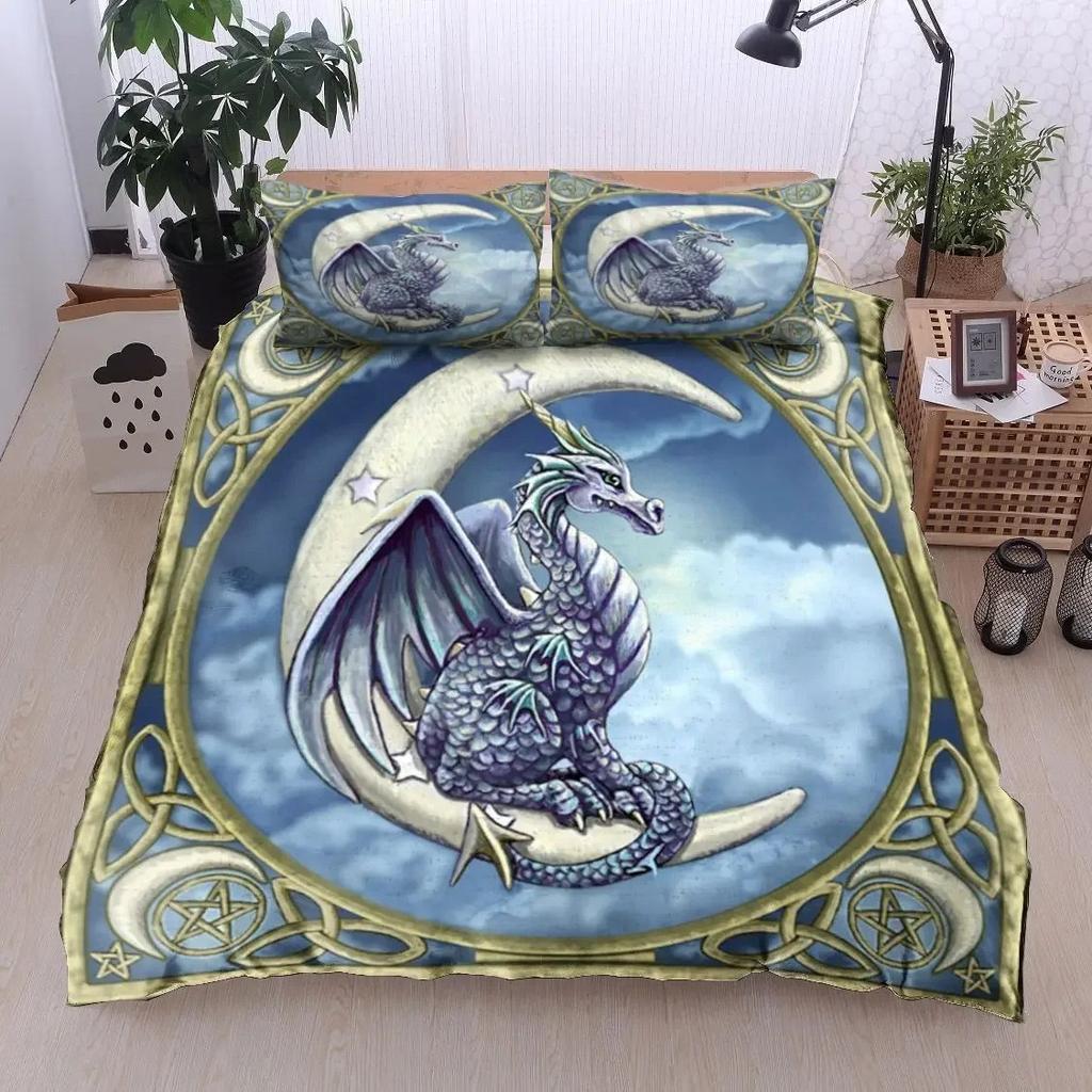 Dragon Printed Duvet Cover King Queen Western Magic Dragon Bedding Set Polyester Quilt Cover for Teen Adults