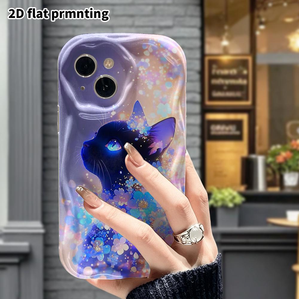 Phone Case: 2D Flat Design Suitable for iPhone 18 17 16 15 14 13 Pro Protective Case, Glowing Black Cat, Perfect Christmas and Halloween Holiday Gift
